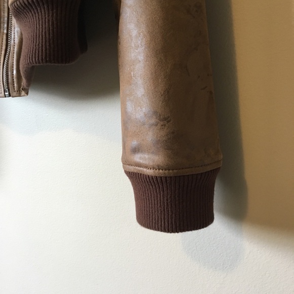 Vegan Leather Weathered Finish Brown Moto Jacket - Picture 6 of 8